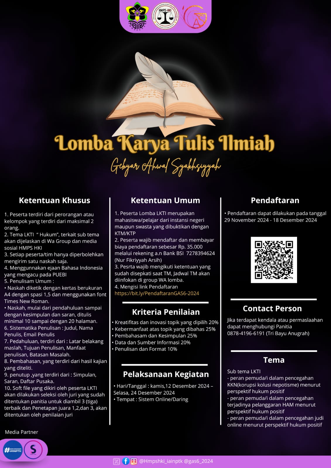 Pengumuman Lomba Karya Tulis Karya Tulis Ilmiah Dalam Rangka Gebyar Akhwal Syakhsyiyah (GAS) 2024